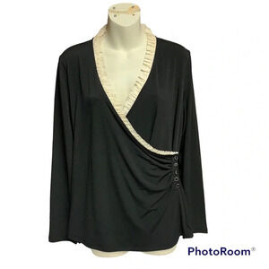Charter Club petite size large black/cream ruffled faux wrap top
